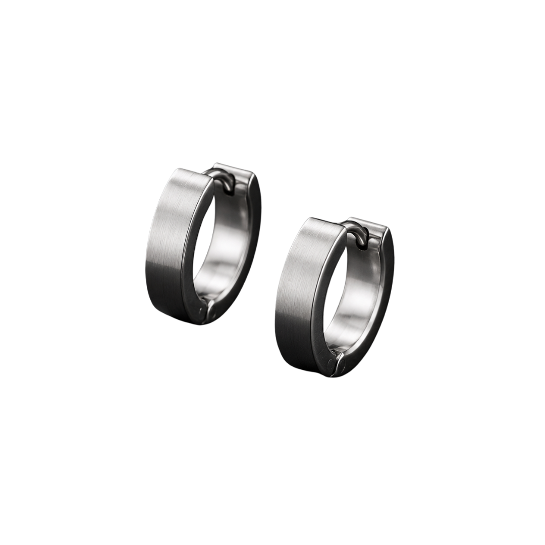 Brushed Stainless Steel Huggie Earrings – Silver | Grunff Stwart