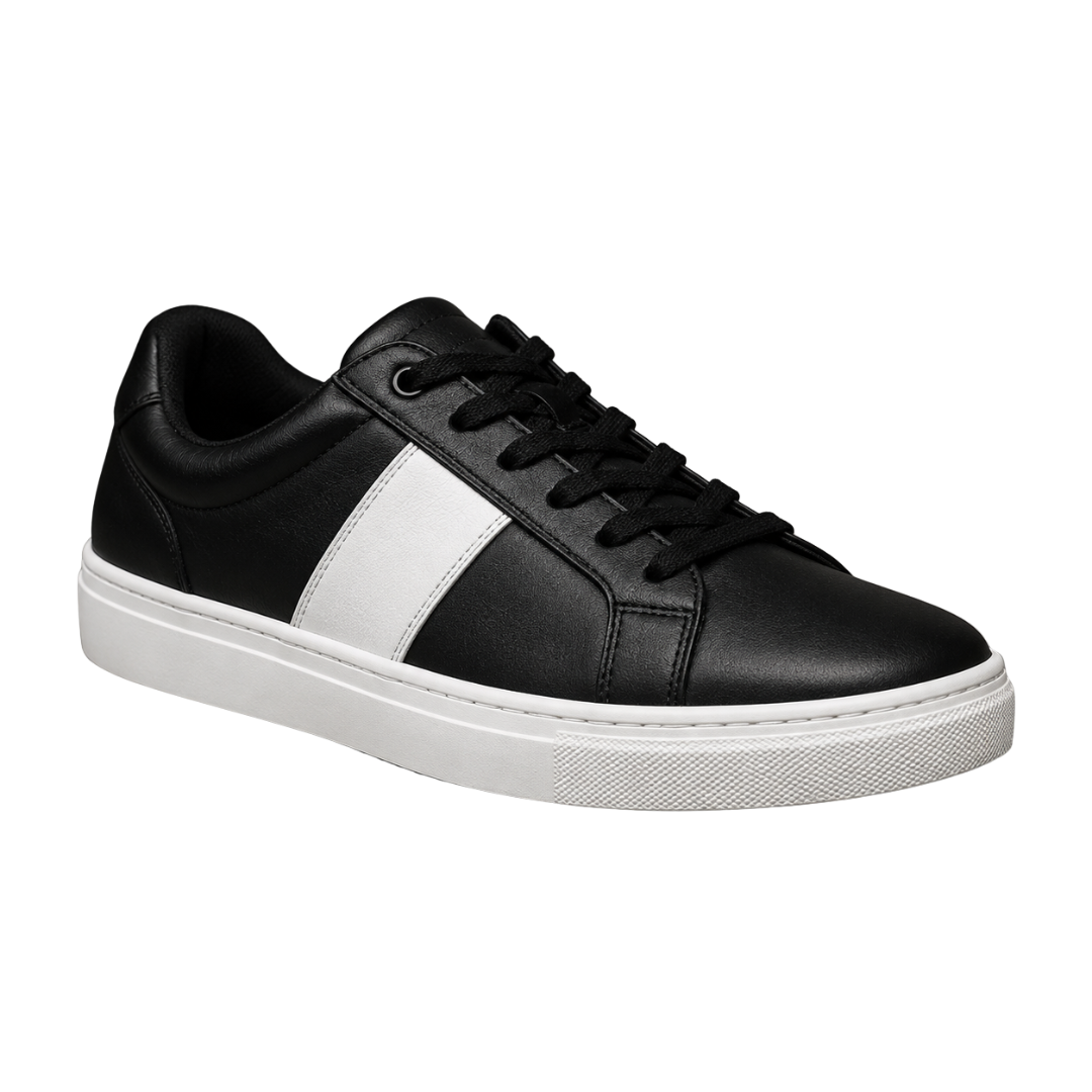 Premium Leather Low-Top Trainers – Black & White | Grunff Stwart