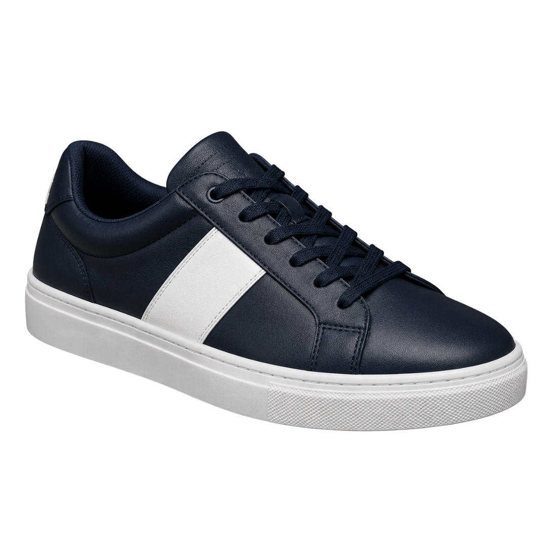 Premium Leather Low-Top Trainers – Navy & White | Grunff Stwart