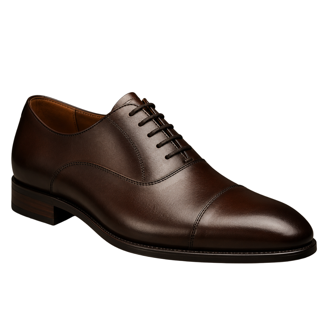 Premium Leather Cap-Toe Oxford Shoes – Dark Brown | Grunff Stwart