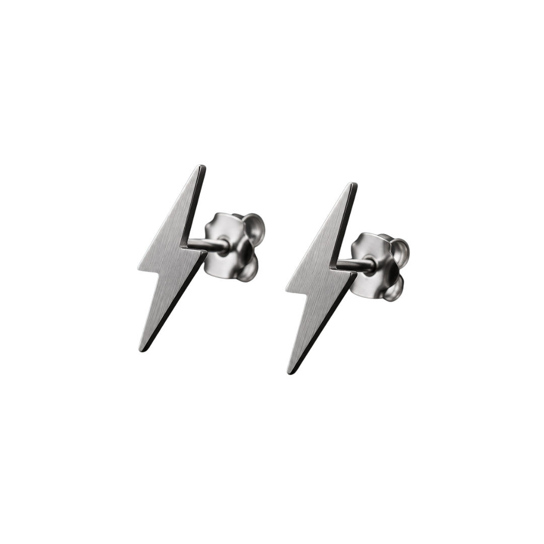 Stainless Steel Lightning Bolt Stud Earrings – Silver | Grunff Stwart
